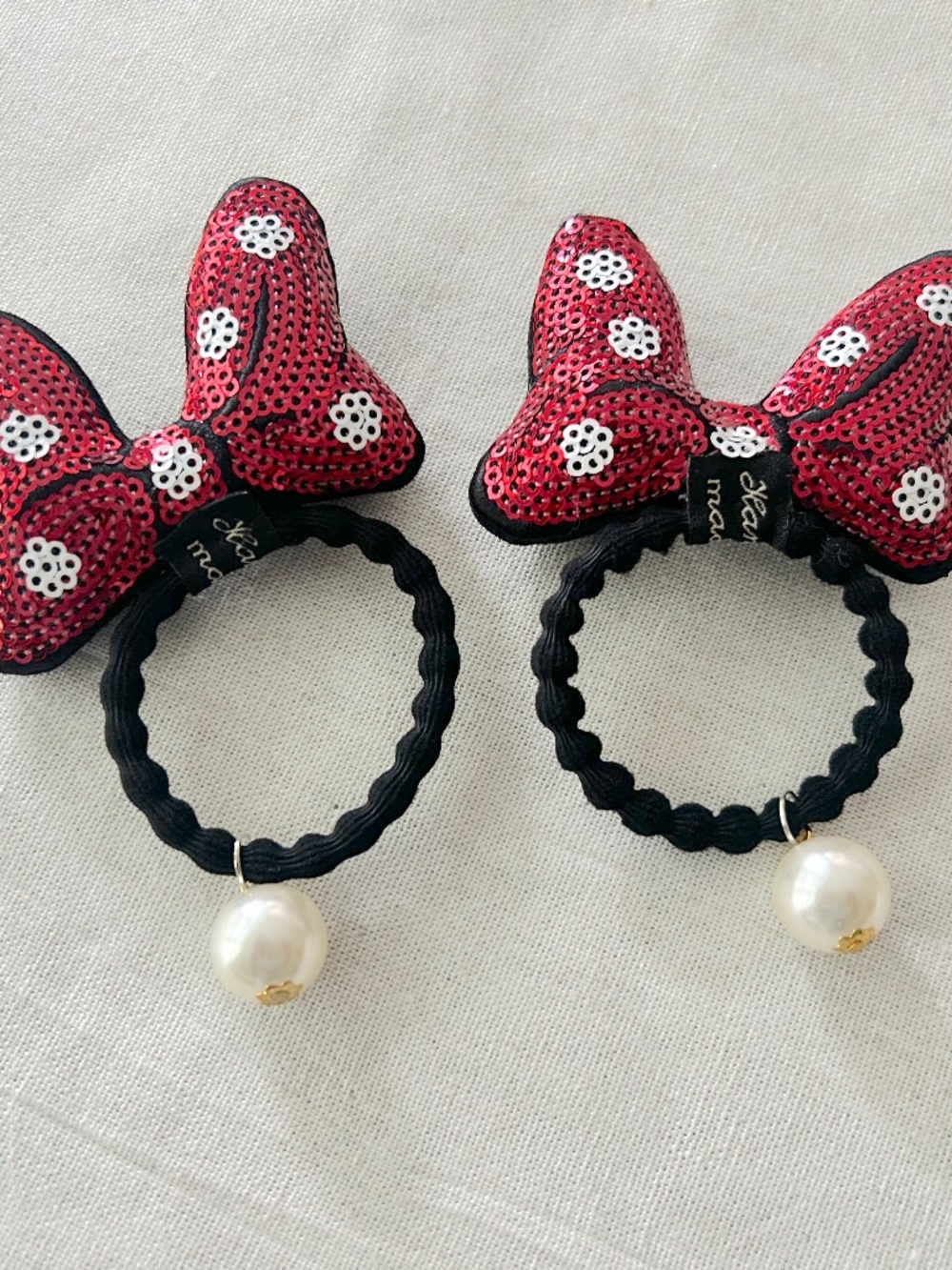Minnie Mouse Ponytail Hair Ties (Set of 2) Red Black NEW